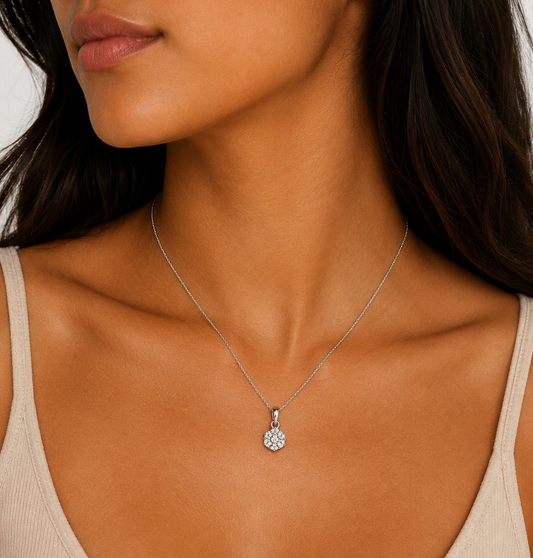 .15ct Diamond flower pendant in 14k White Gold