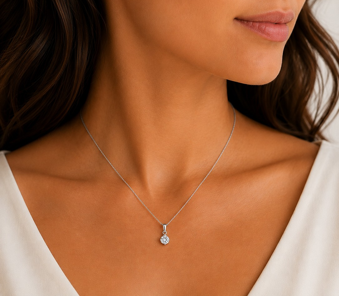 Solitaire .50ct Diamond Pendant in 14k White Gold