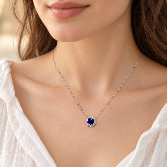 Sapphire/Ruby Diamond Halo Necklace