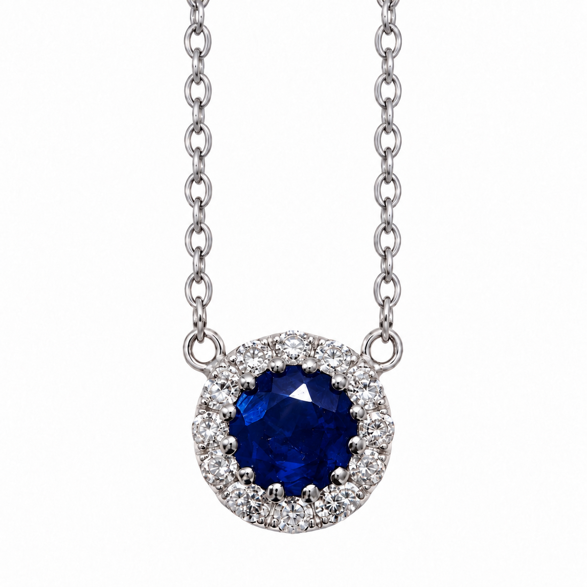 Sapphire/Ruby Diamond Halo Necklace