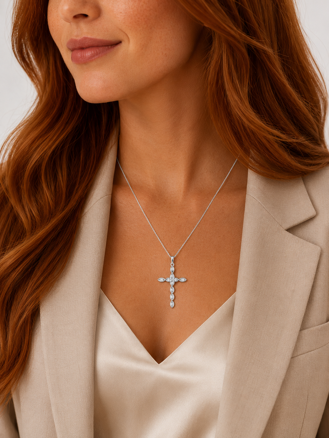 White Gold Twined Diamond Cross