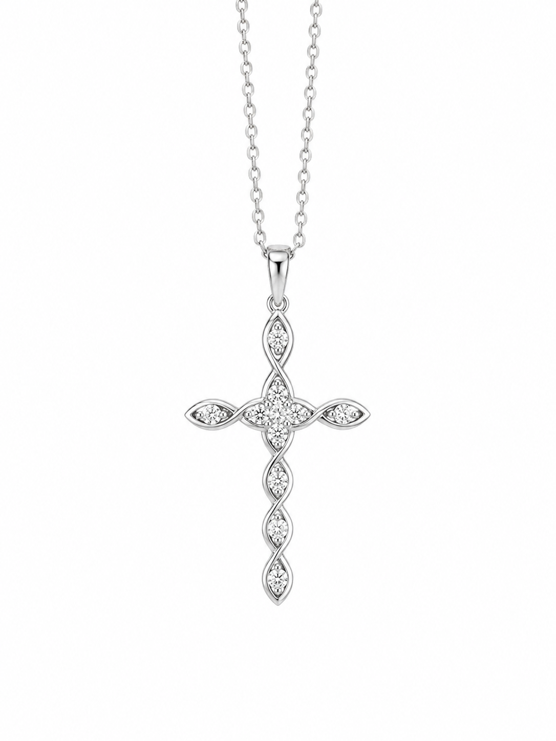 White Gold Twined Diamond Cross