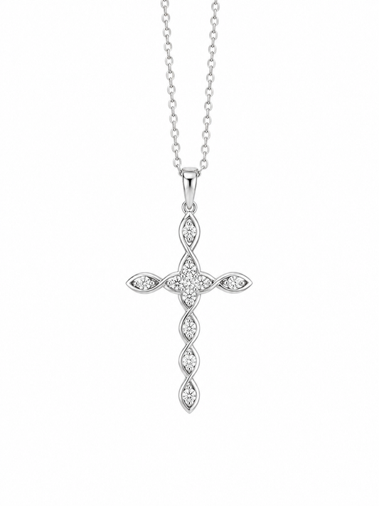 White Gold Twined Diamond Cross