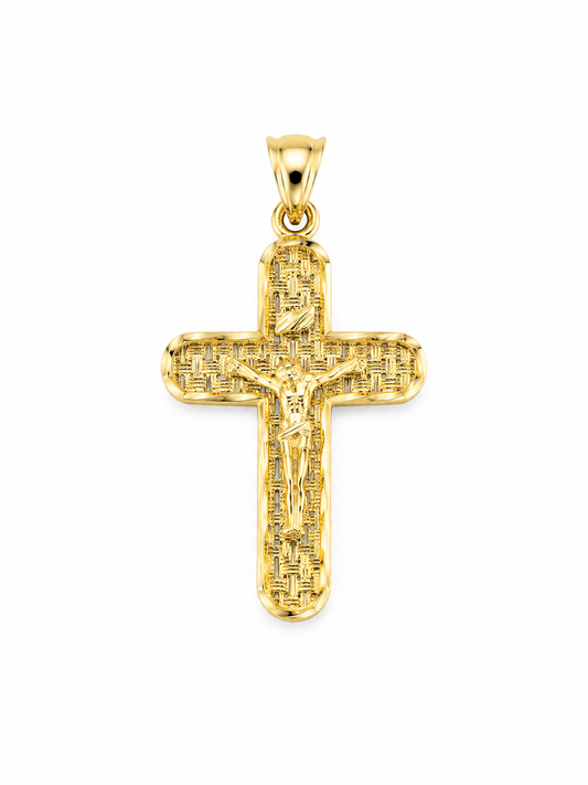 Yellow Gold Textured Crucifix Pendant