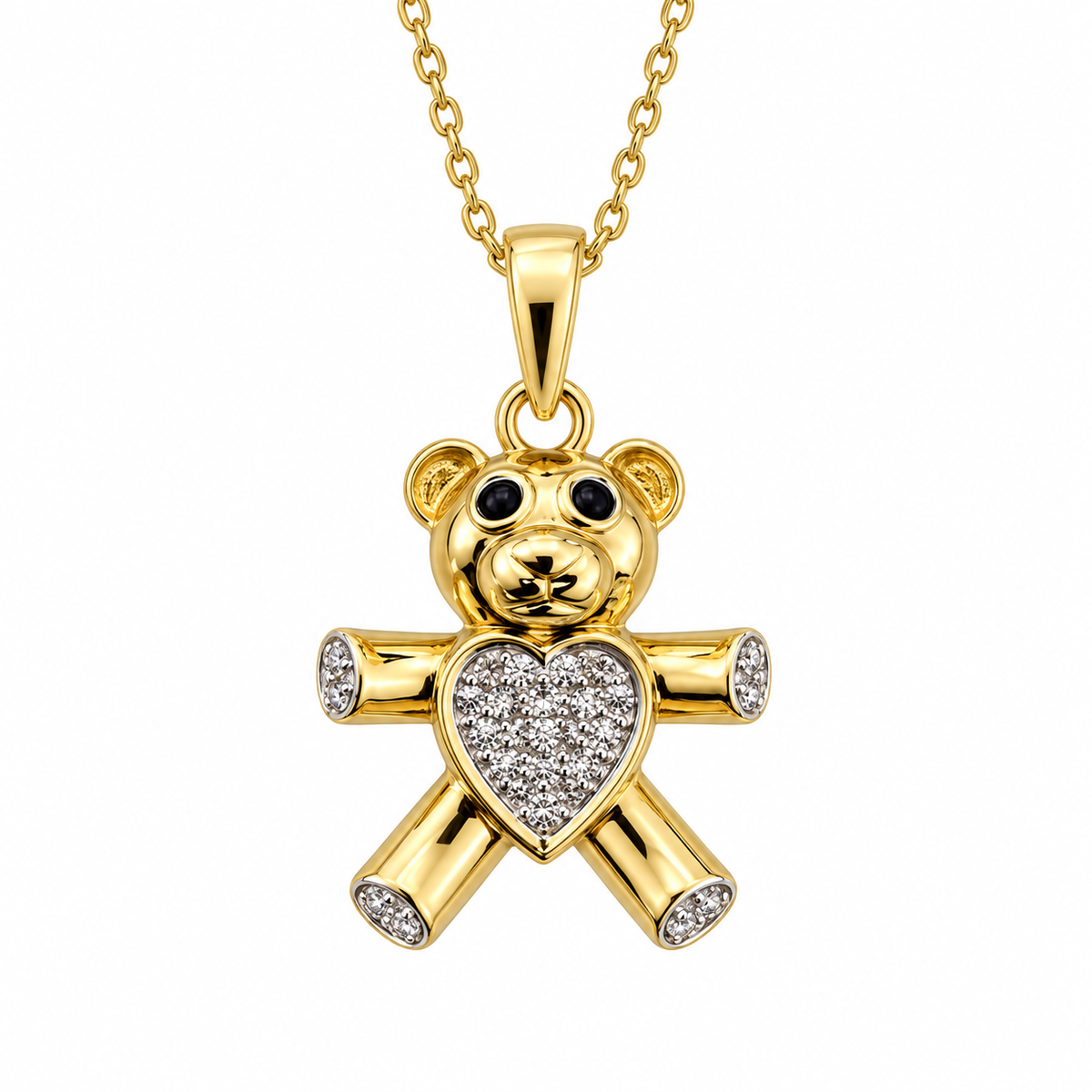 Diamond Heart Bear Pendant