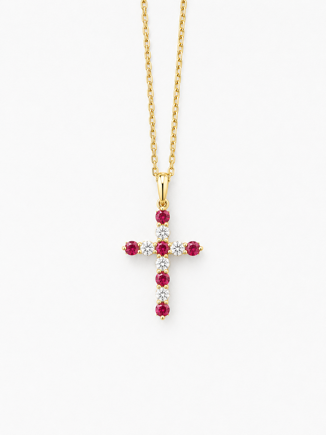 Ruby & Diamond Yellow Gold Cross