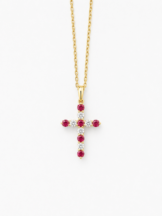 Ruby & Diamond Yellow Gold Cross