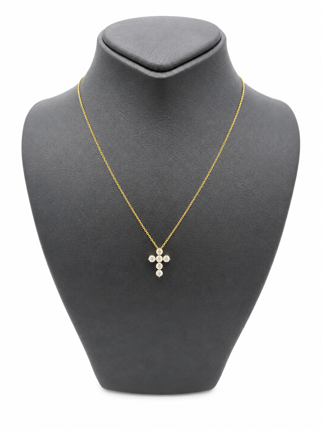 14K Yellow Gold Natural Diamond Cross Necklace