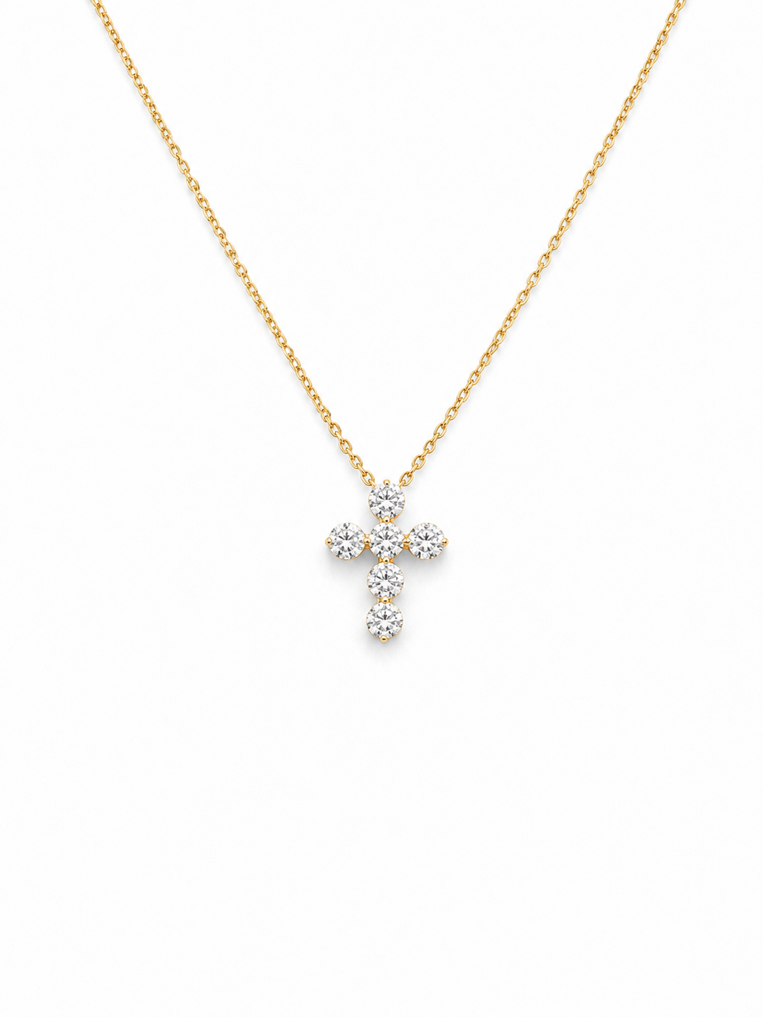 14K Yellow Gold Natural Diamond Cross Necklace