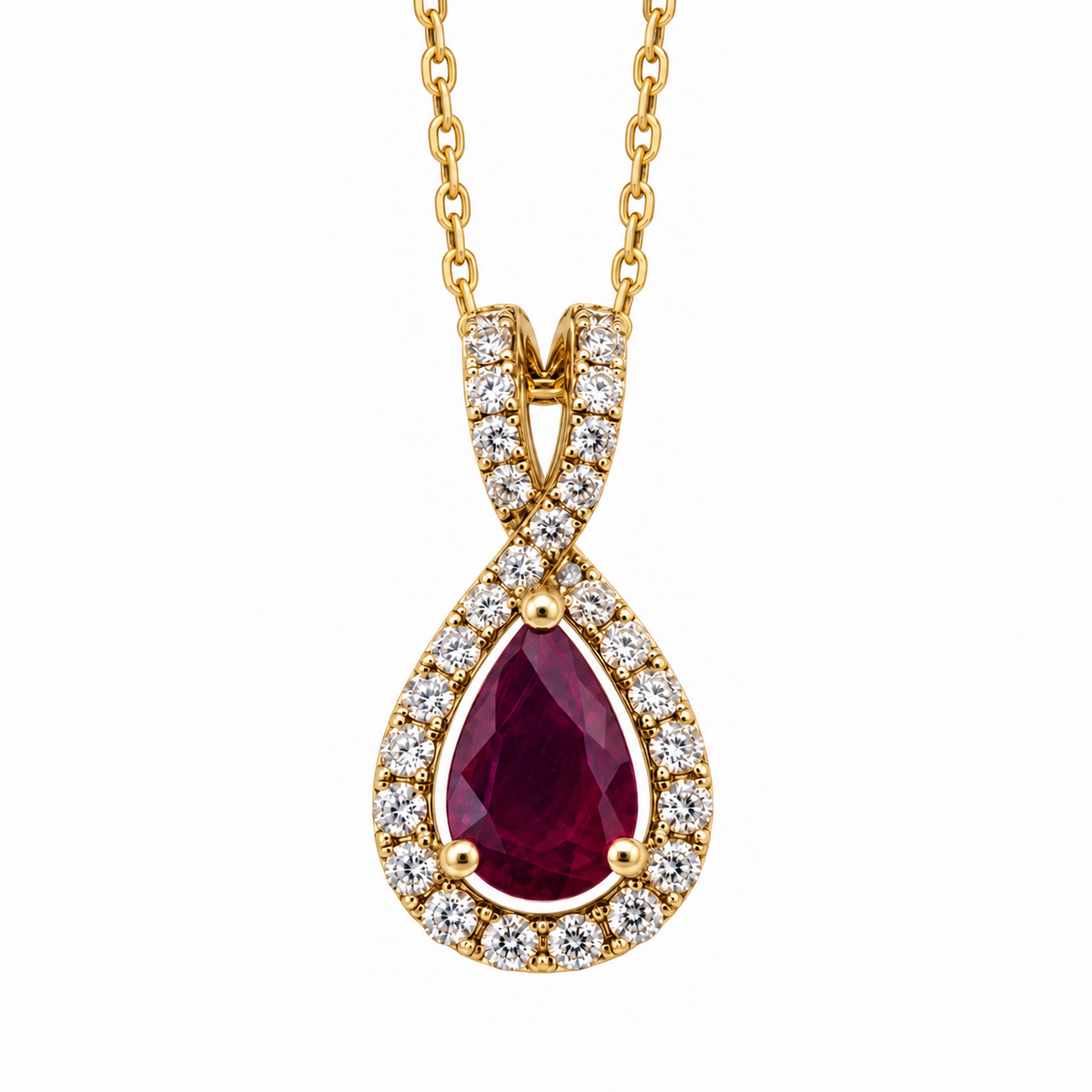 Small Pear Shaped Ruby Pendant with Chain