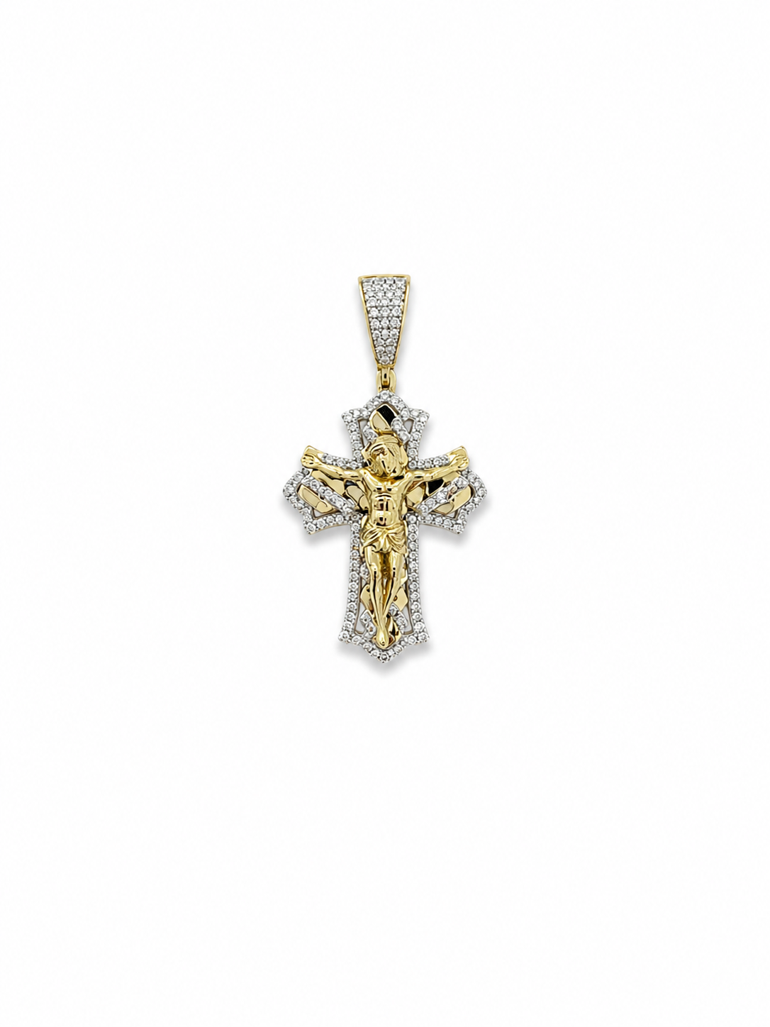 Natural Diamond Jesus Cross in 10 Yellow Gold