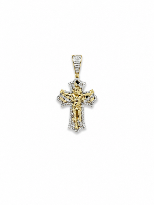Natural Diamond Jesus Cross in 10 Yellow Gold