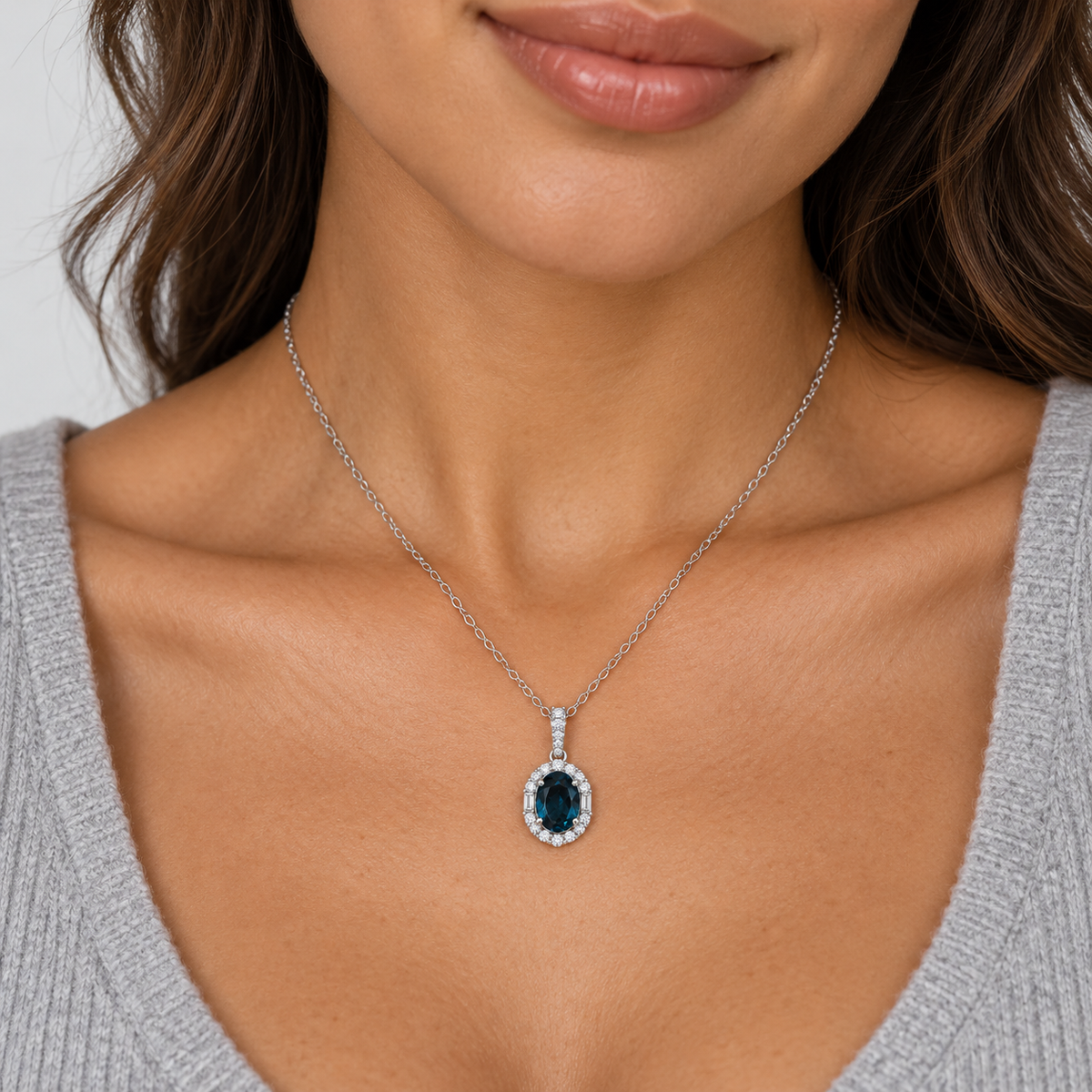 Aquamarine Lab-Grown Diamond Halo Pendant