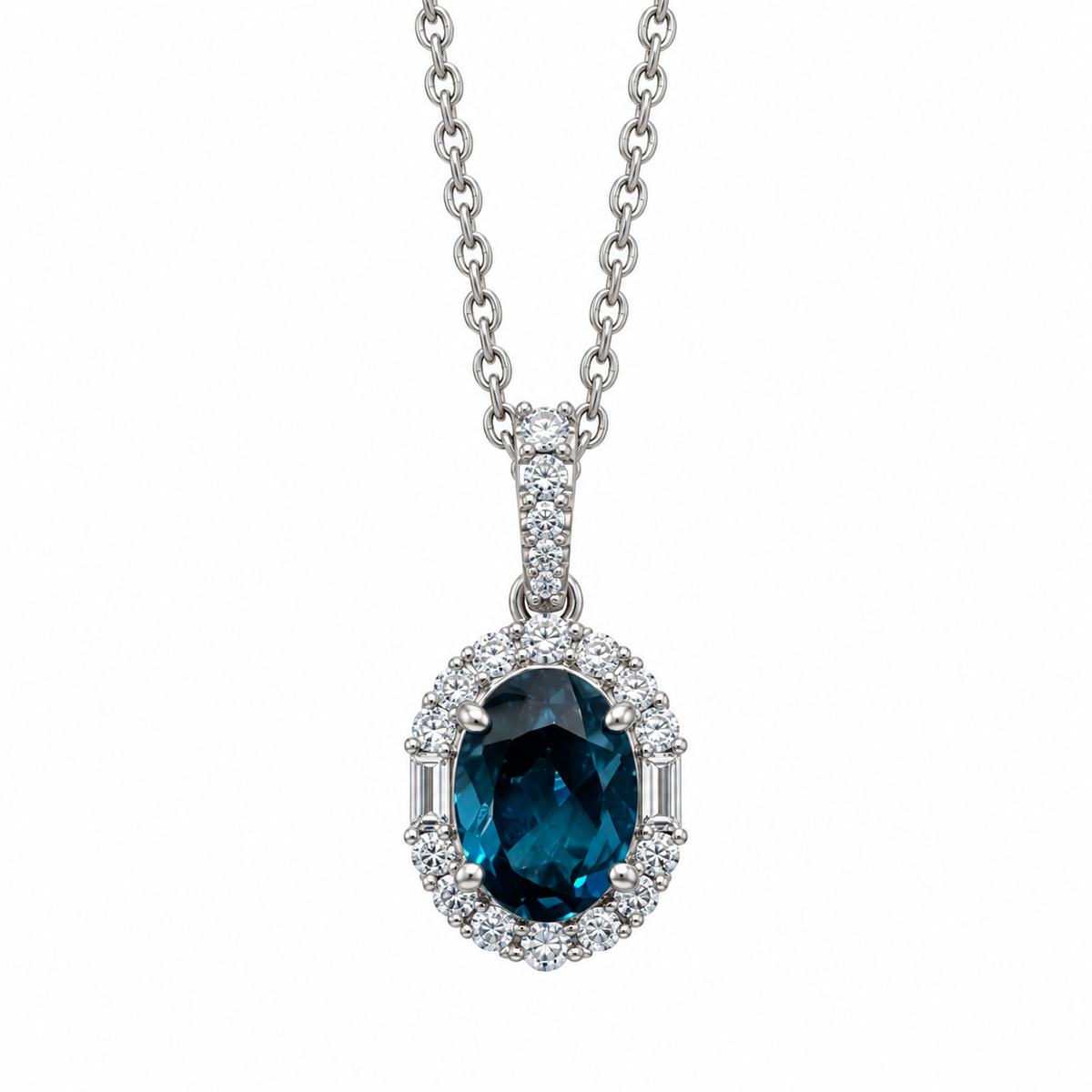 Aquamarine Lab-Grown Diamond Halo Pendant