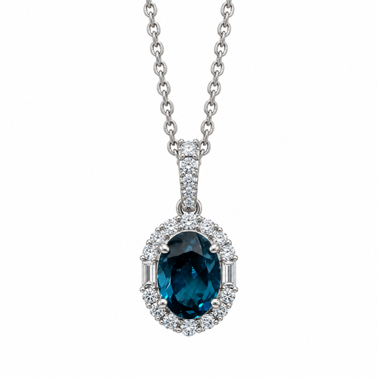 Aquamarine Lab-Grown Diamond Halo Pendant