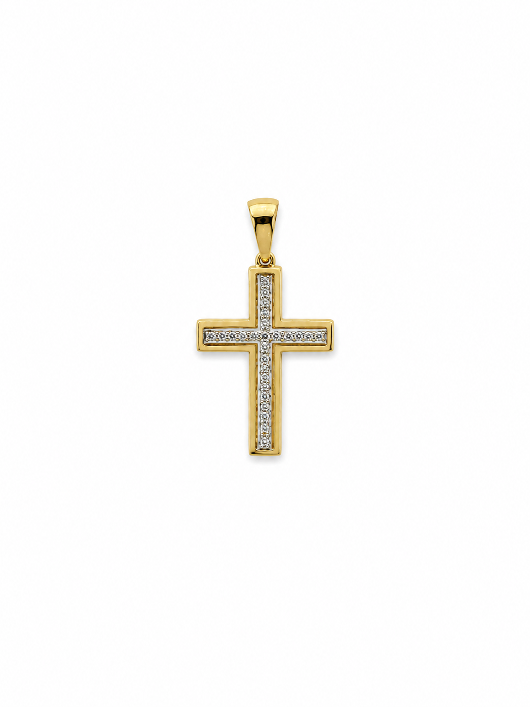 14K Yellow Gold diamond lined cross pendant