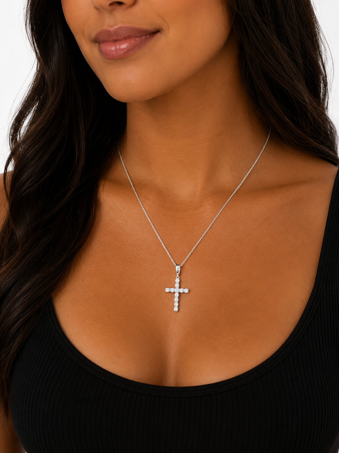 Large White Gold Natural Diamond Cross Pendant