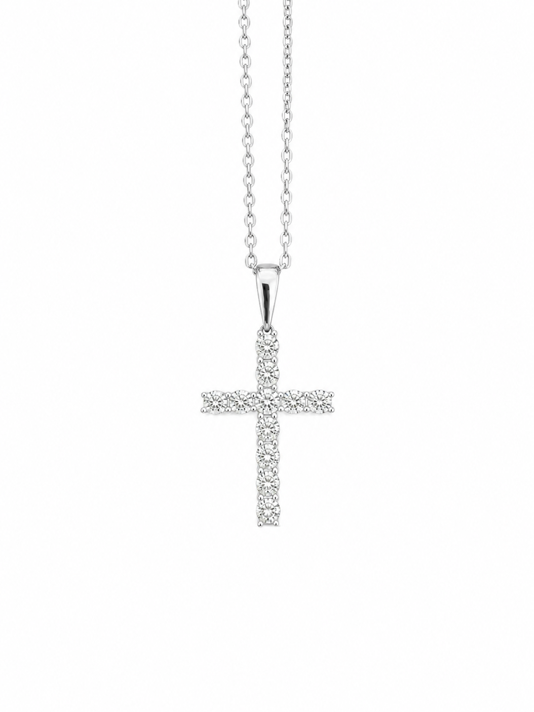 Large White Gold Natural Diamond Cross Pendant