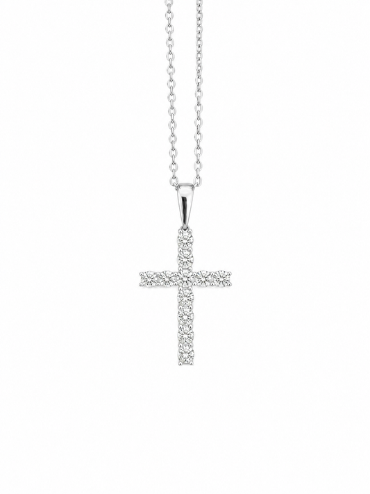 Large White Gold Natural Diamond Cross