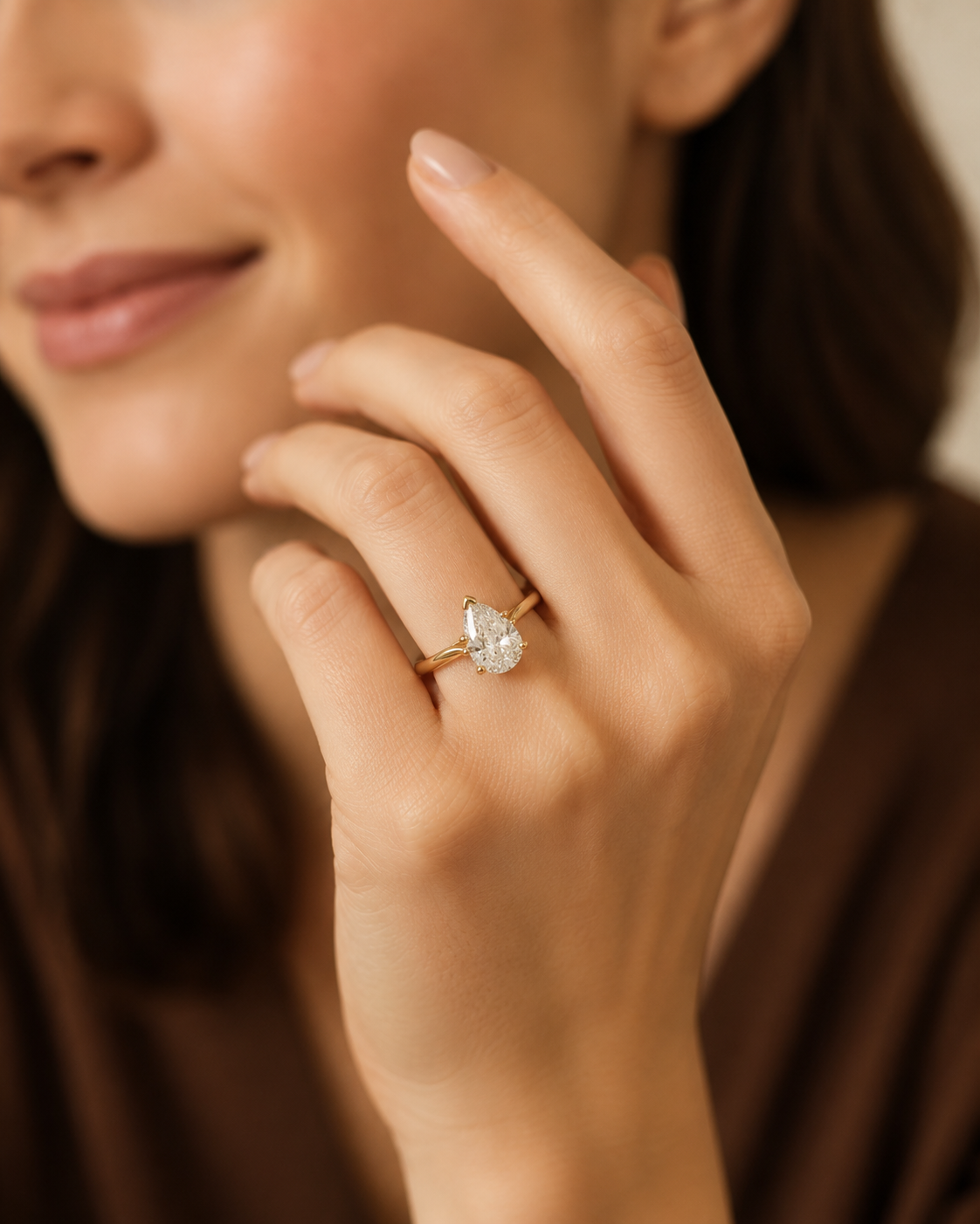 Lab Pear Cathedral Setting Engagement Ring