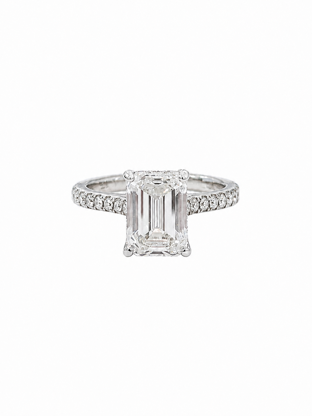 Lab Emerald Hidden Halo Three Quarters Engagement Ring