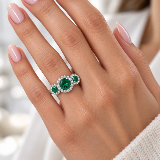 Triple Lab Emerald Designer Ring