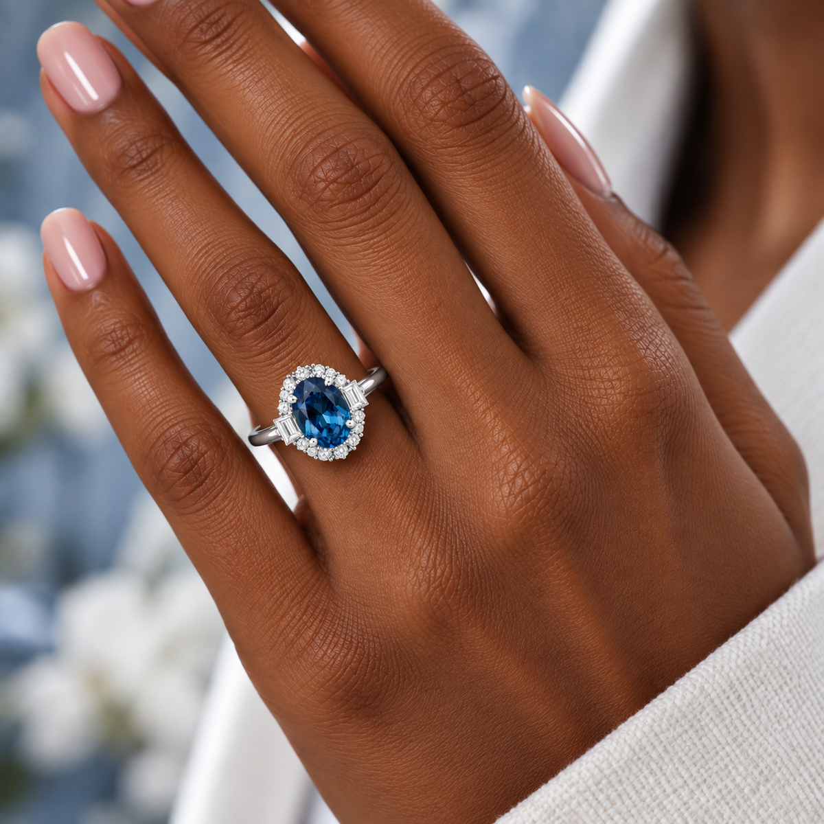 Oval Blue Topaz Lab Diamond Ring