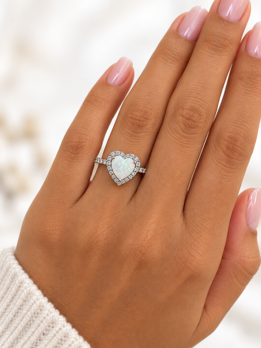 Opal Heart Diamond Ring