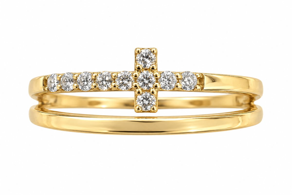 Double Row Diamond Cross Ring