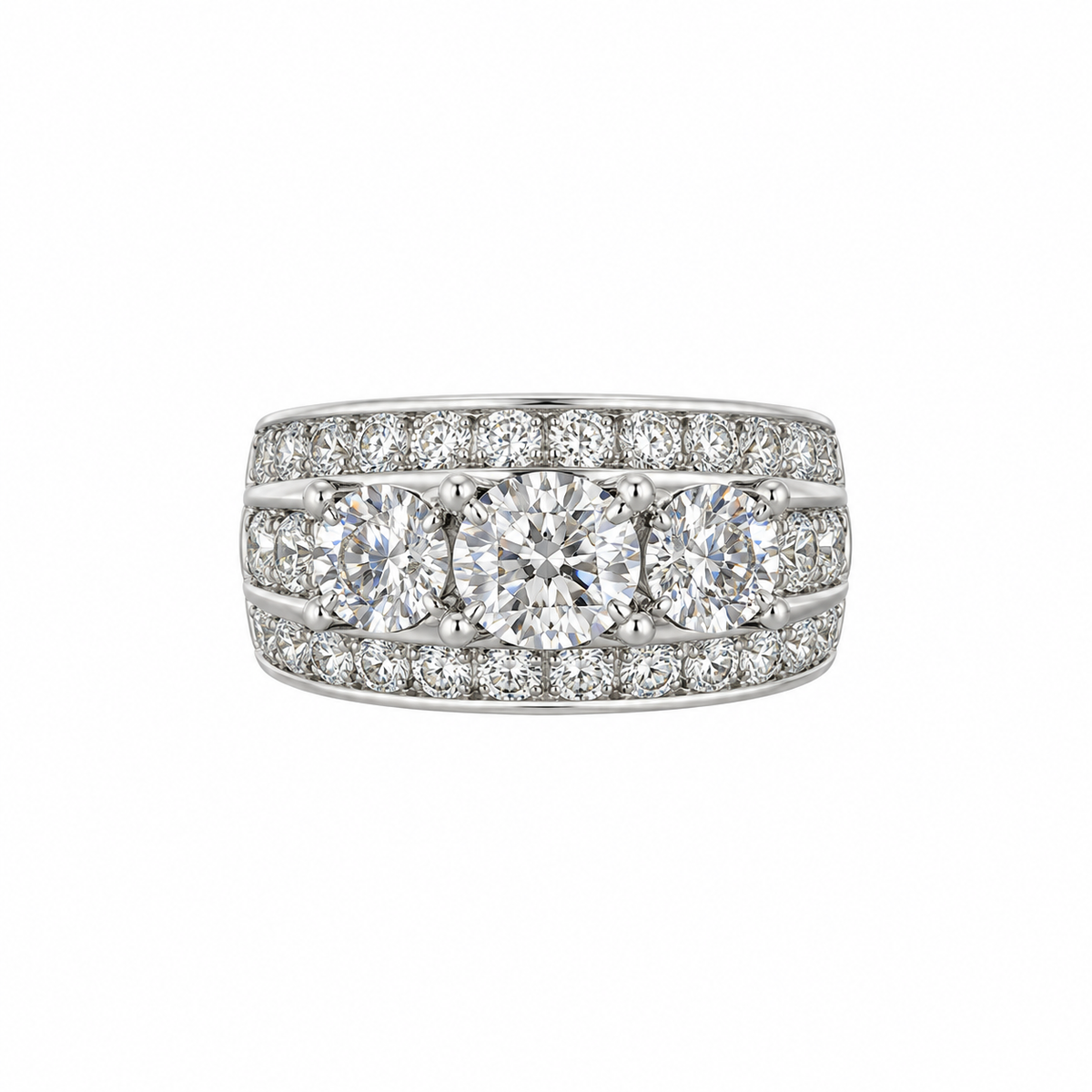 3 Stone Double Band Engagement Ring