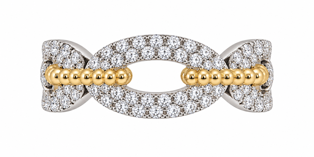Two Tone Natural Diamond Link Designer Ring