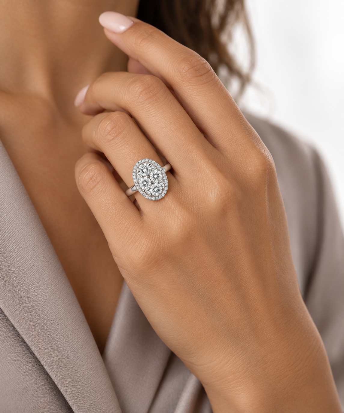 Large Oval Shape Cluster Engagement Ring