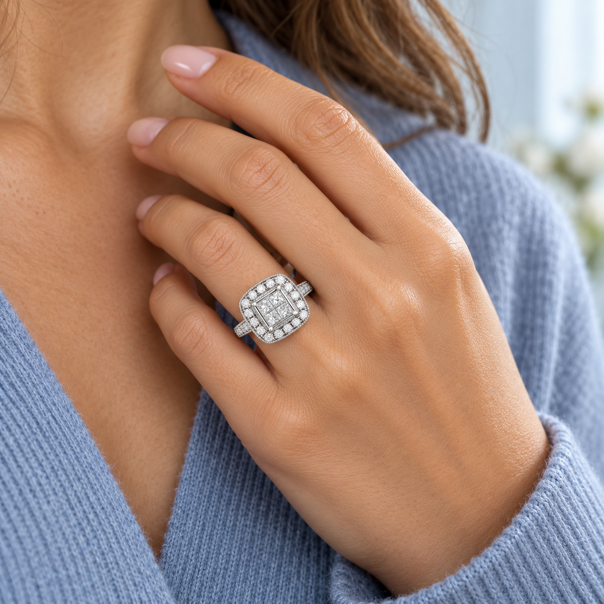 Milgrain Halo Bridal Set
