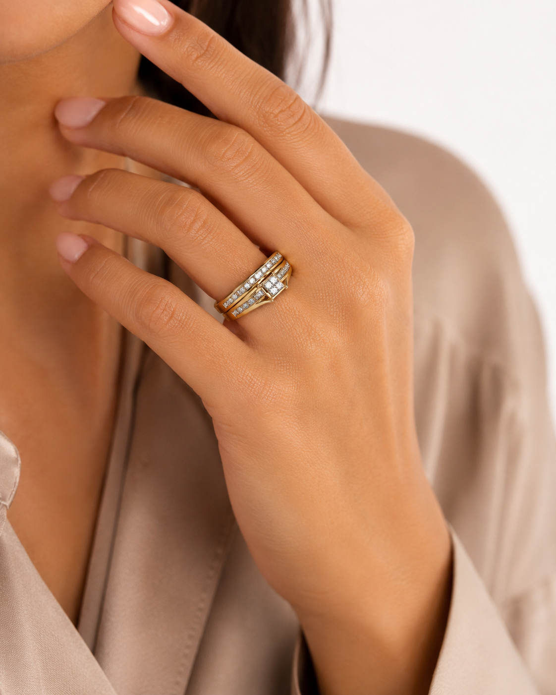 Cluster Channel-Set Diamond Bridal Set