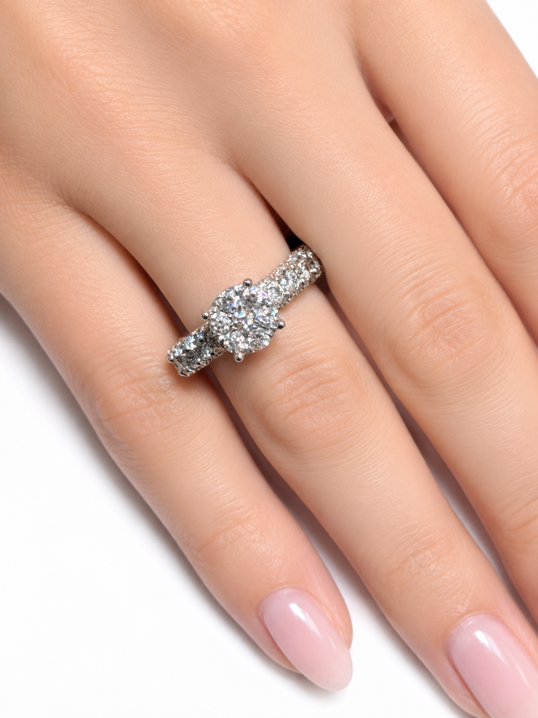 Double Hidden Halo U Prong Diamond Ring