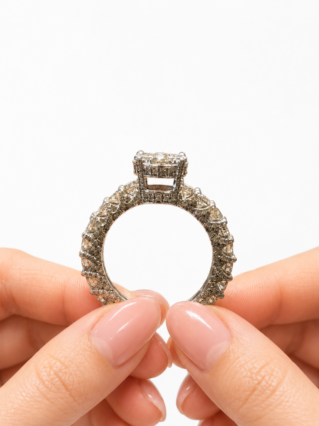 Double Hidden Halo U Prong Diamond Ring