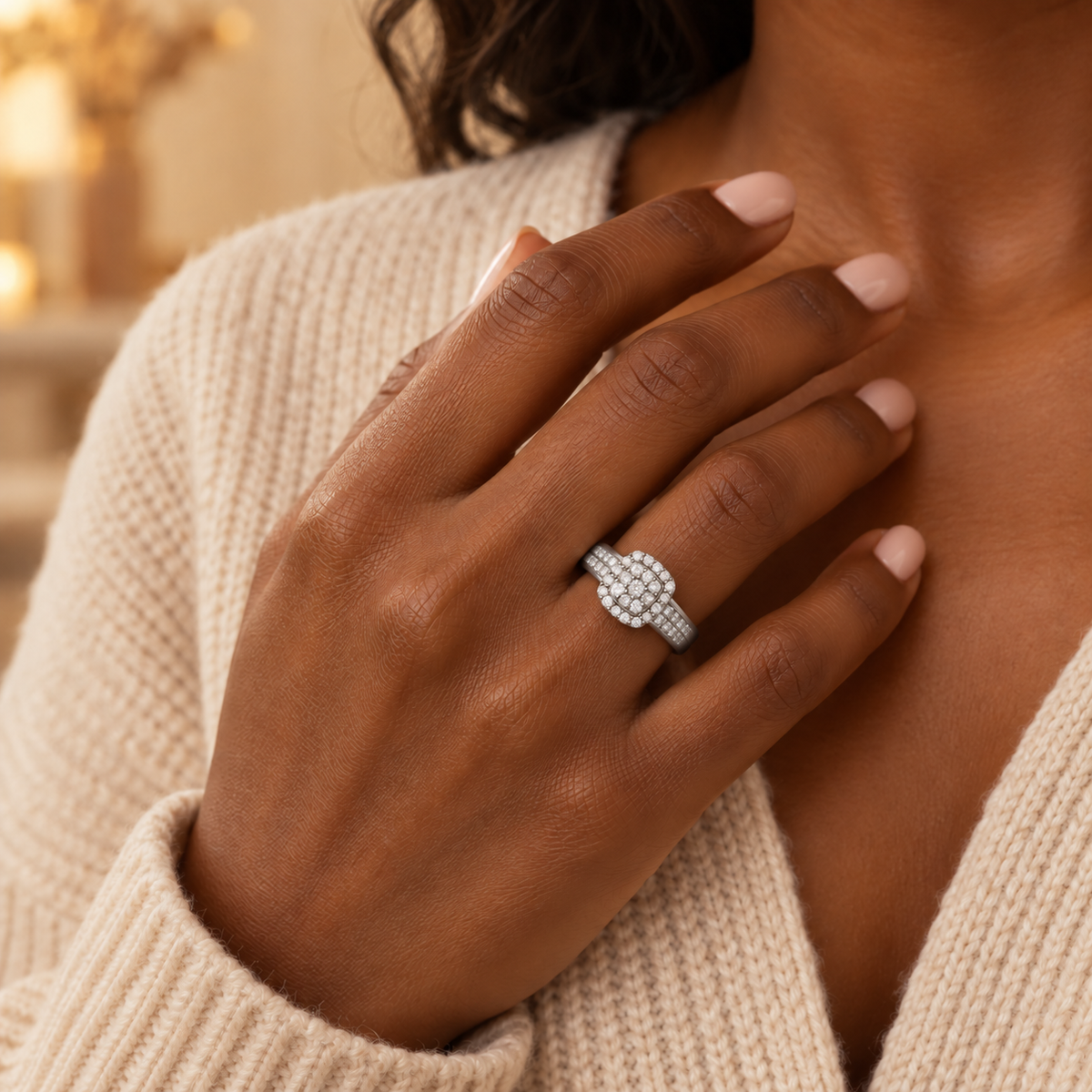 Double Halo Ridge Band Bridal Set