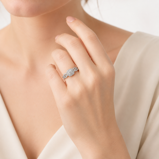 Double Halo Twist Shank Bridal Ring set