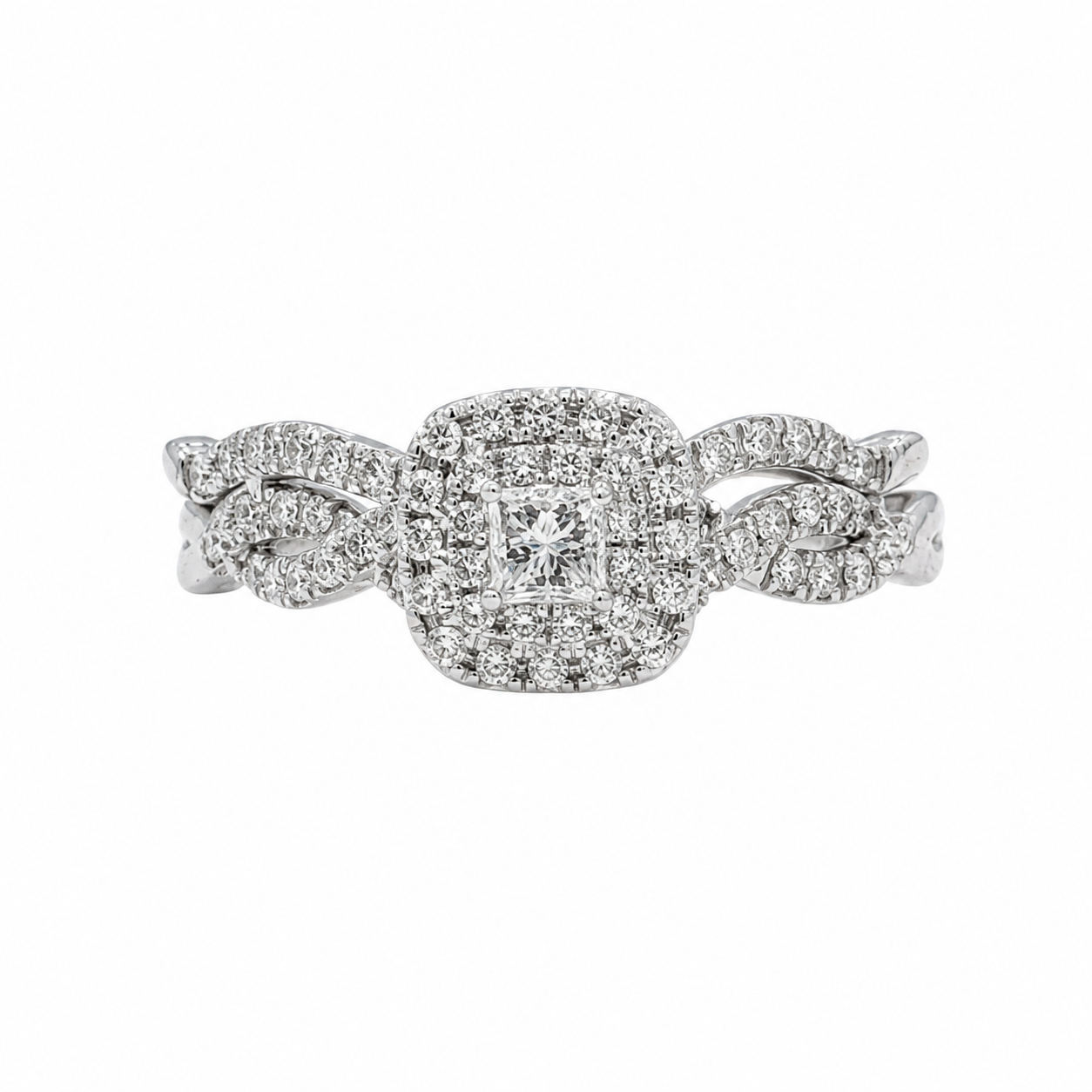 Double Halo Twist Shank Bridal Ring set