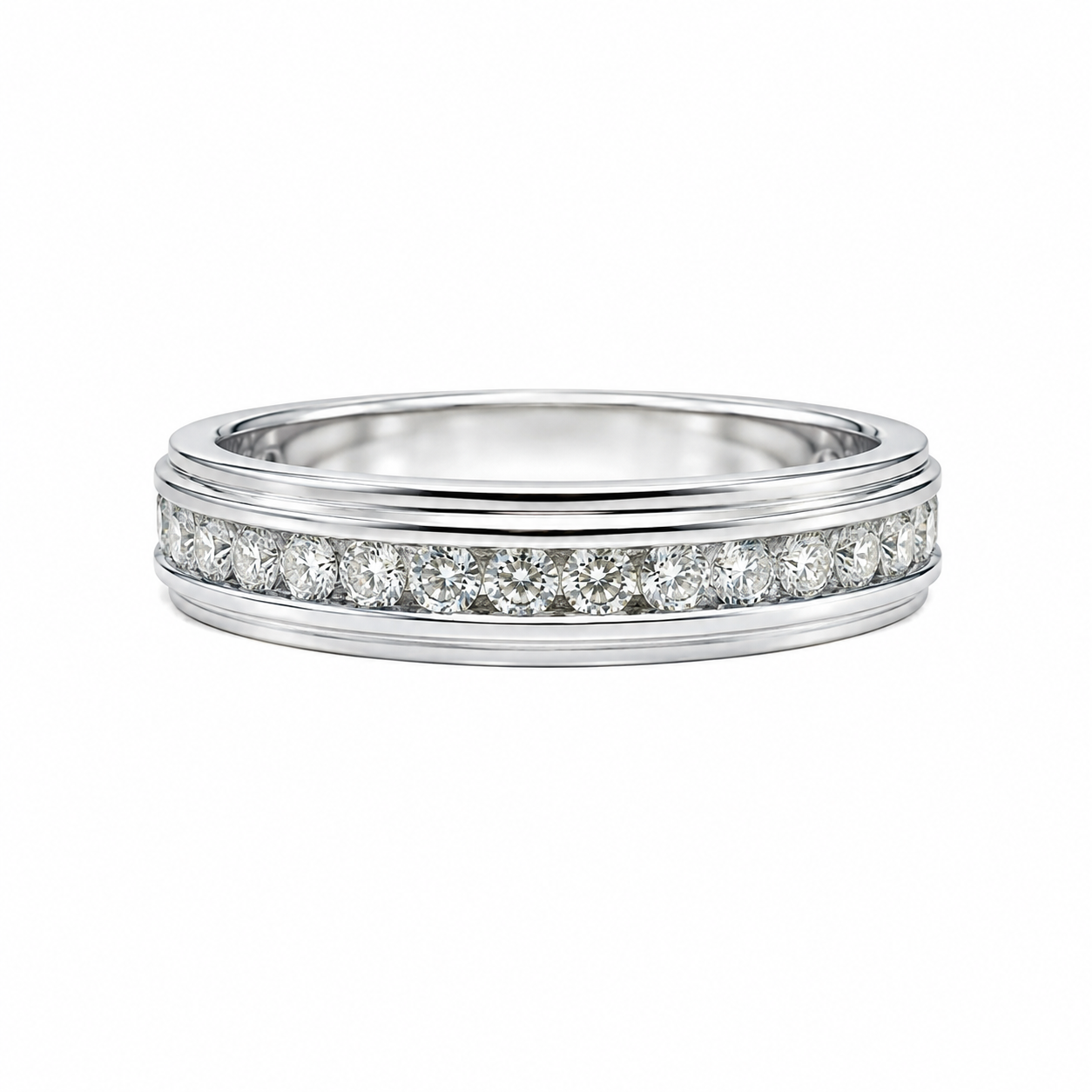 Channel-Set Halo Bridal Ring Trio