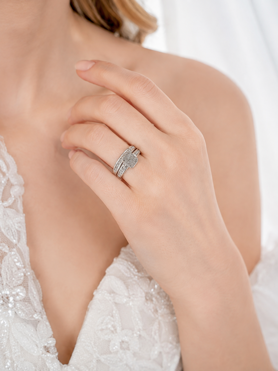 Channel-Set Halo Bridal Ring Trio