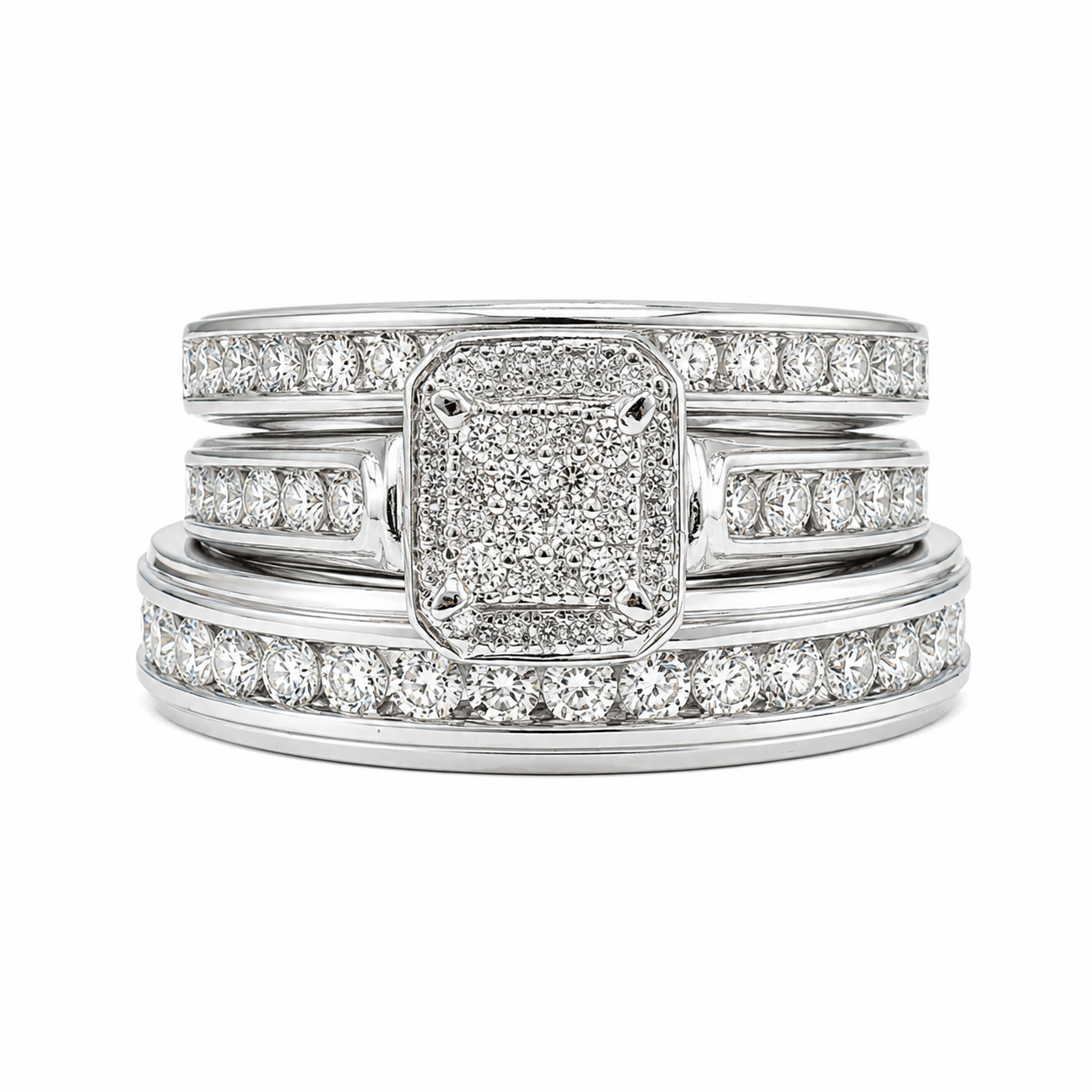 Channel-Set Halo Bridal Ring Trio