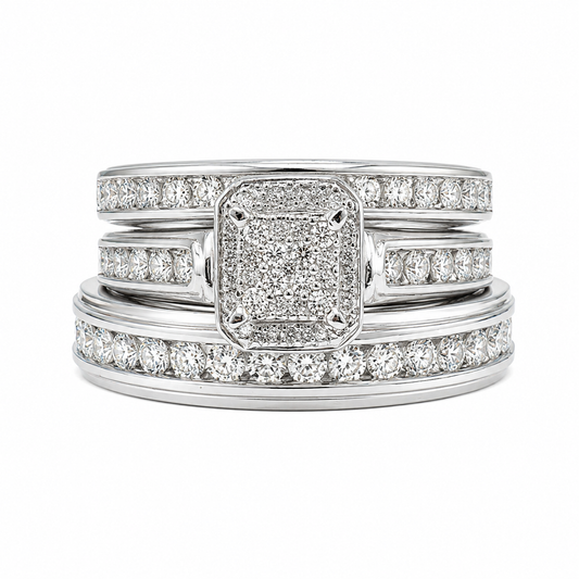 Channel-Set Halo Bridal Ring Trio