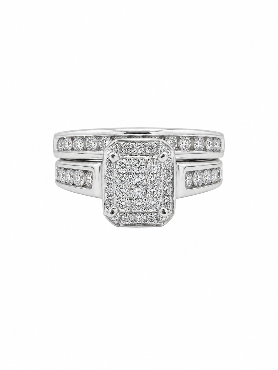 Channel-Set Halo Bridal Ring Trio