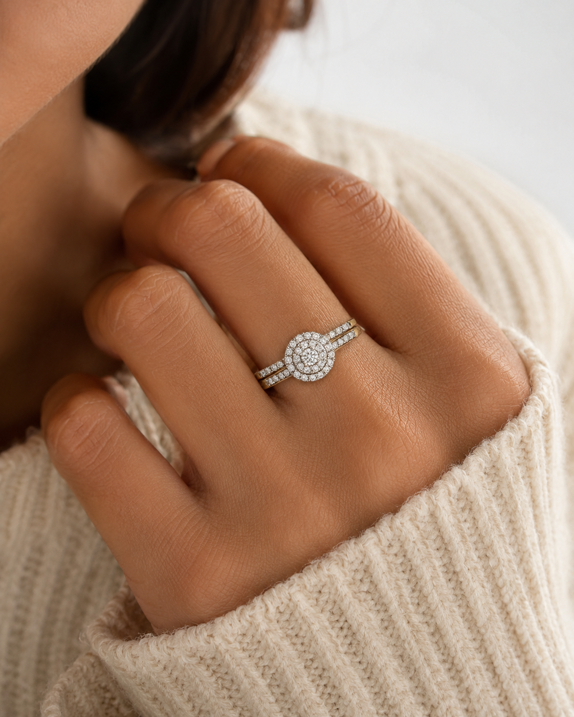 Double Halo Bridal Cathedral Setting Bridal Ring Set