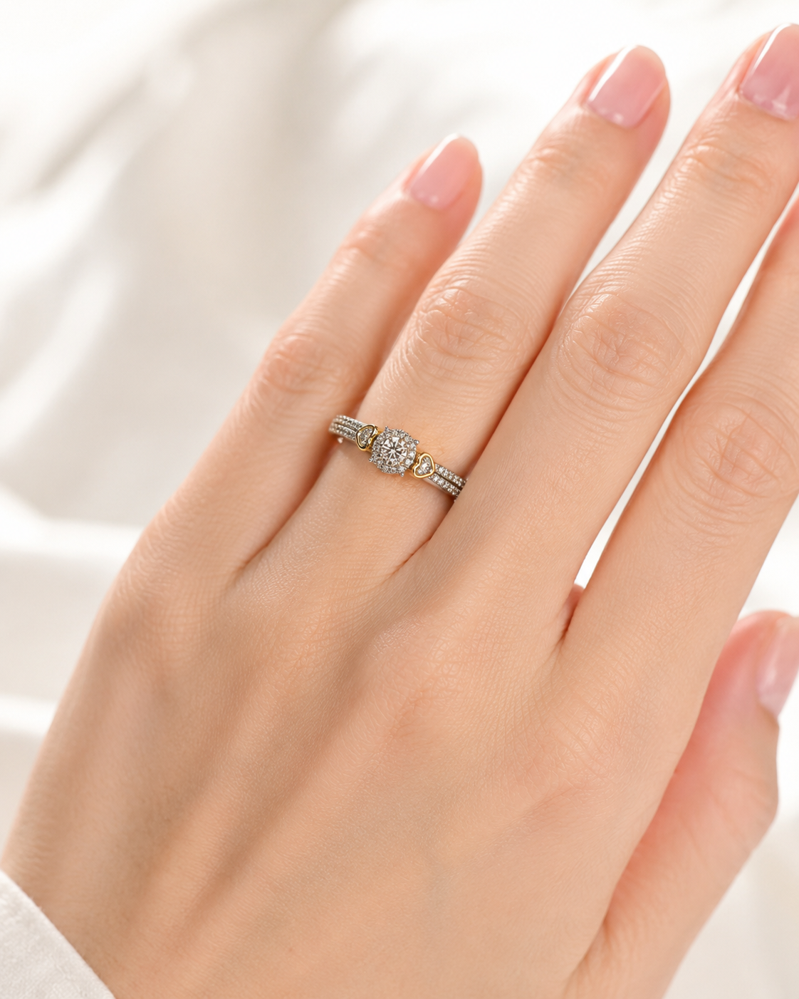 2 Heart Diamond Halo Promise Ring