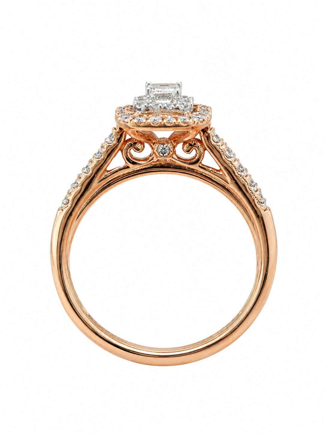 Emerald Diamond Double Halo Bridal Set