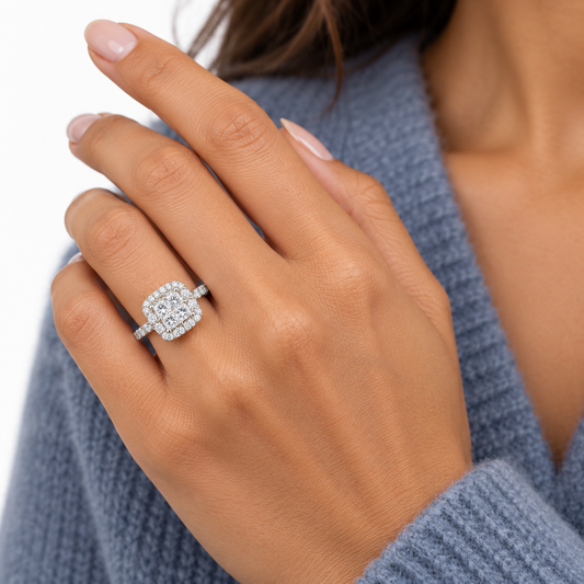 Princess Cut Diamond Halo Bridal Ring Set