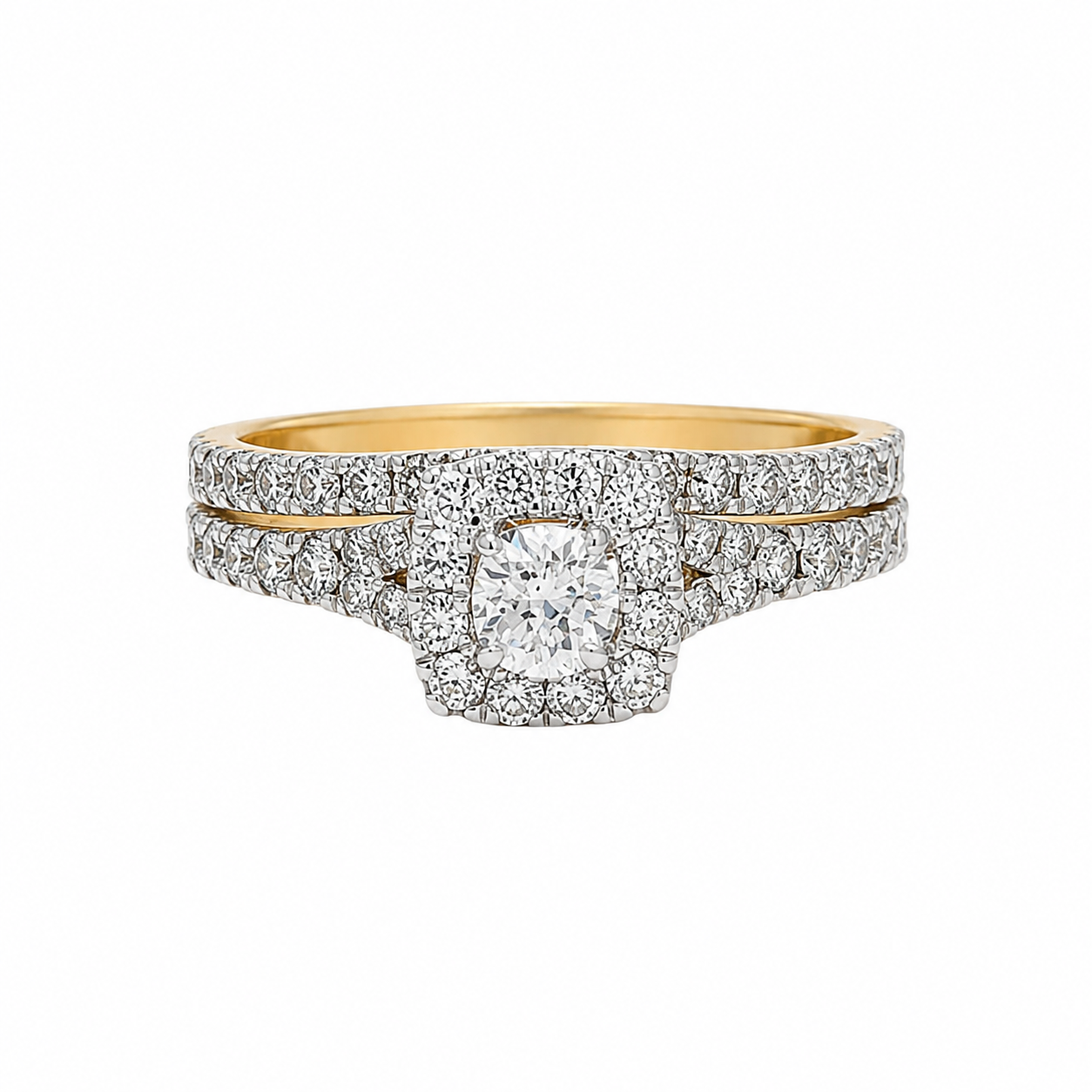 Round Diamond Split Shank Halo Bridal Ring Set