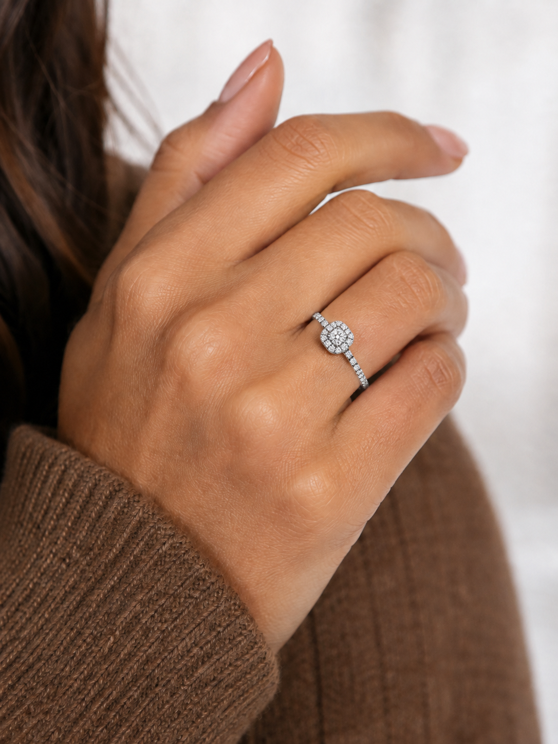 Square Diamond Halo Bridal Ring